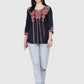 Women Top Navy Blue Party Wear Fit and Flare 3/4 Sleeve