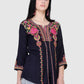 Women Top Navy Blue Party Wear Fit and Flare 3/4 Sleeve