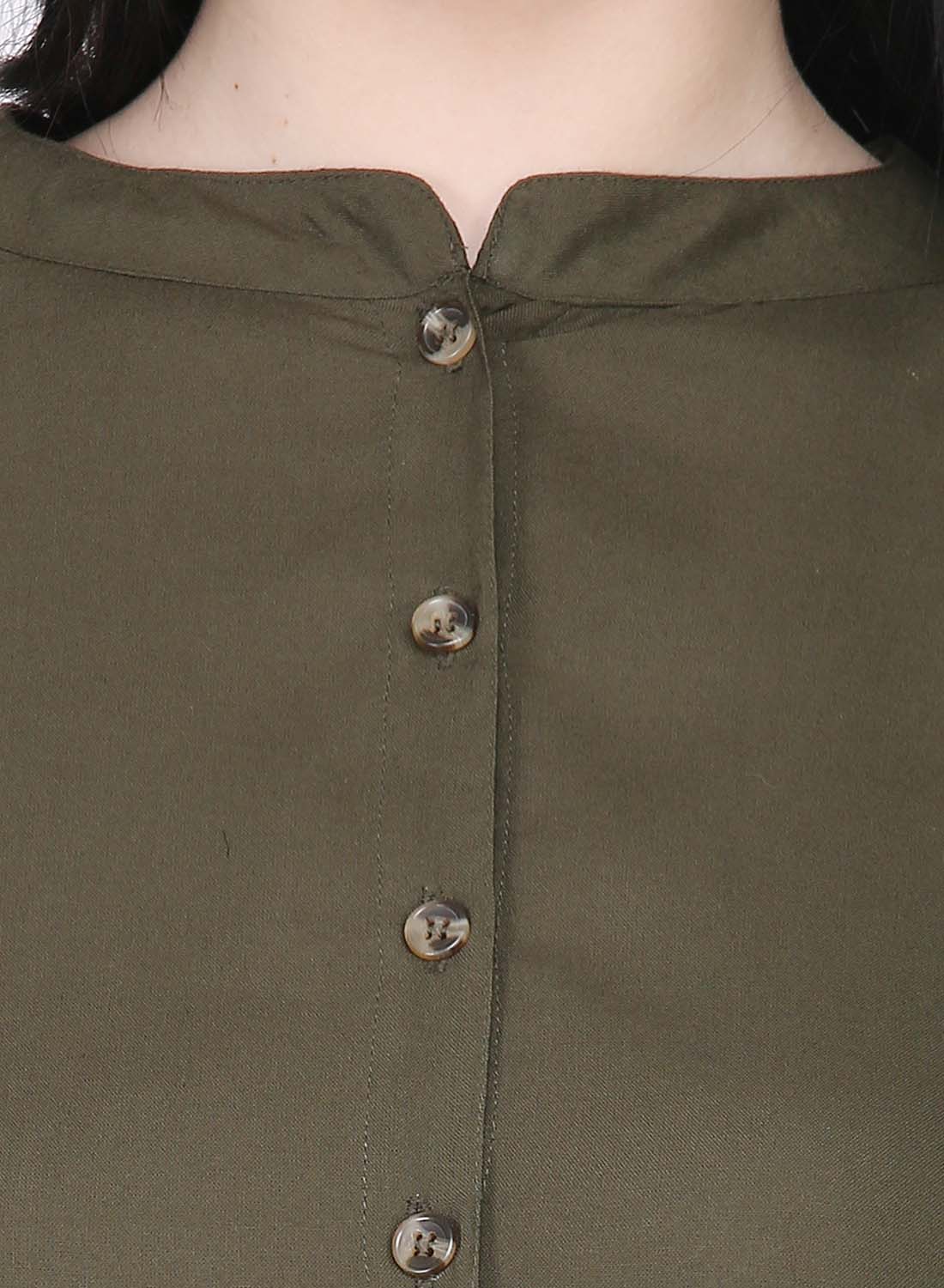 Women Top Mehandi Green Casual Regular Fit and Flare 3/4 Sleeve