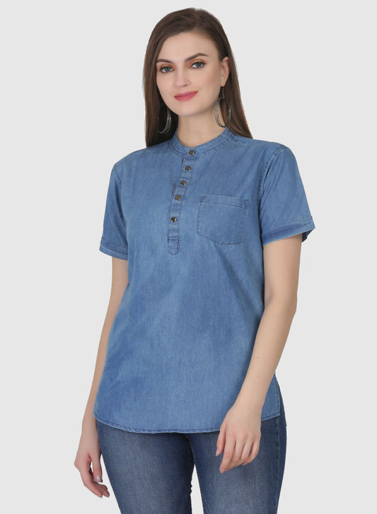 Women Shirt Regular Fit Solid Denim