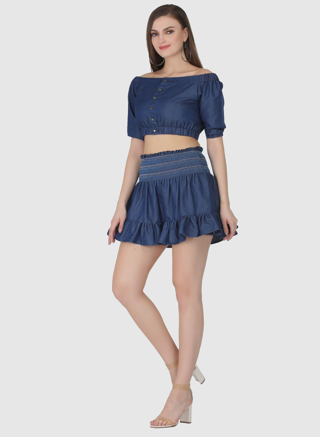 Women Skirt Top Denim Party Wear Fit And Flare