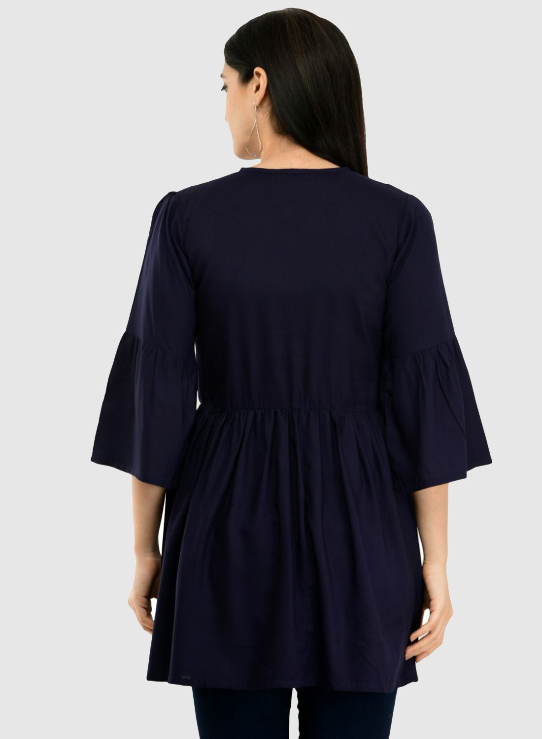 Women Top Black Casual Regular Bell Sleeve