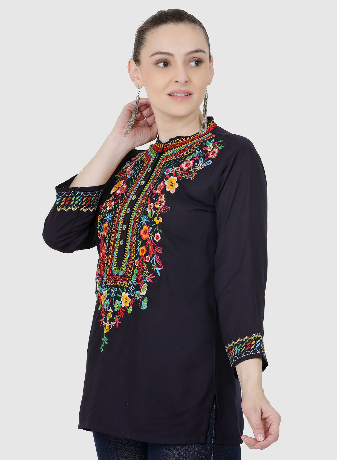 Women Top Navy Blue Party Wear 3/4 Sleeve