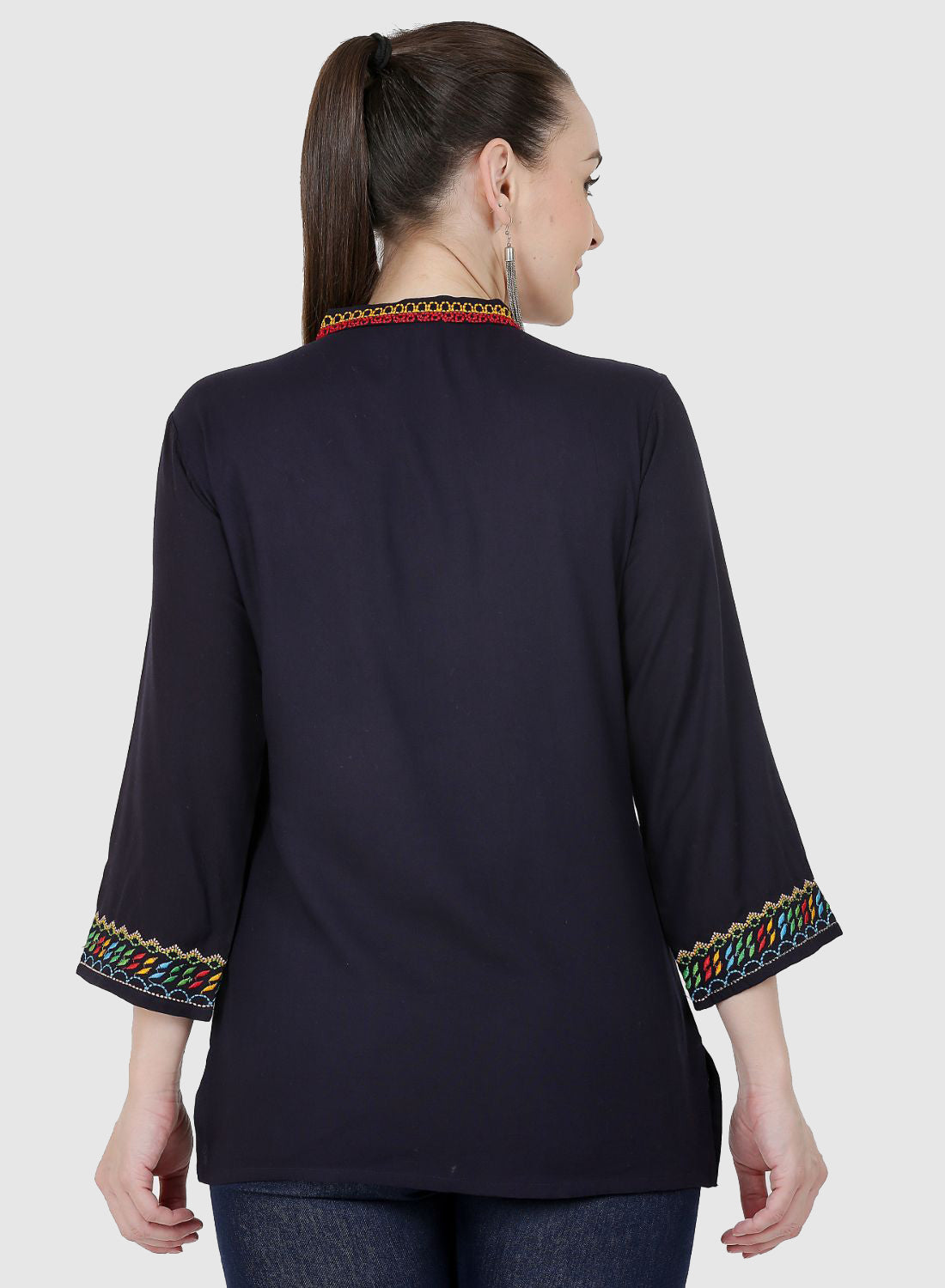 Women Top Navy Blue Party Wear 3/4 Sleeve