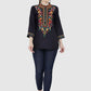 Women Top Navy Blue Party Wear 3/4 Sleeve