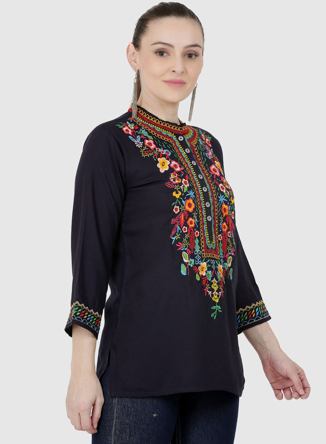 Women Top Navy Blue Party Wear 3/4 Sleeve