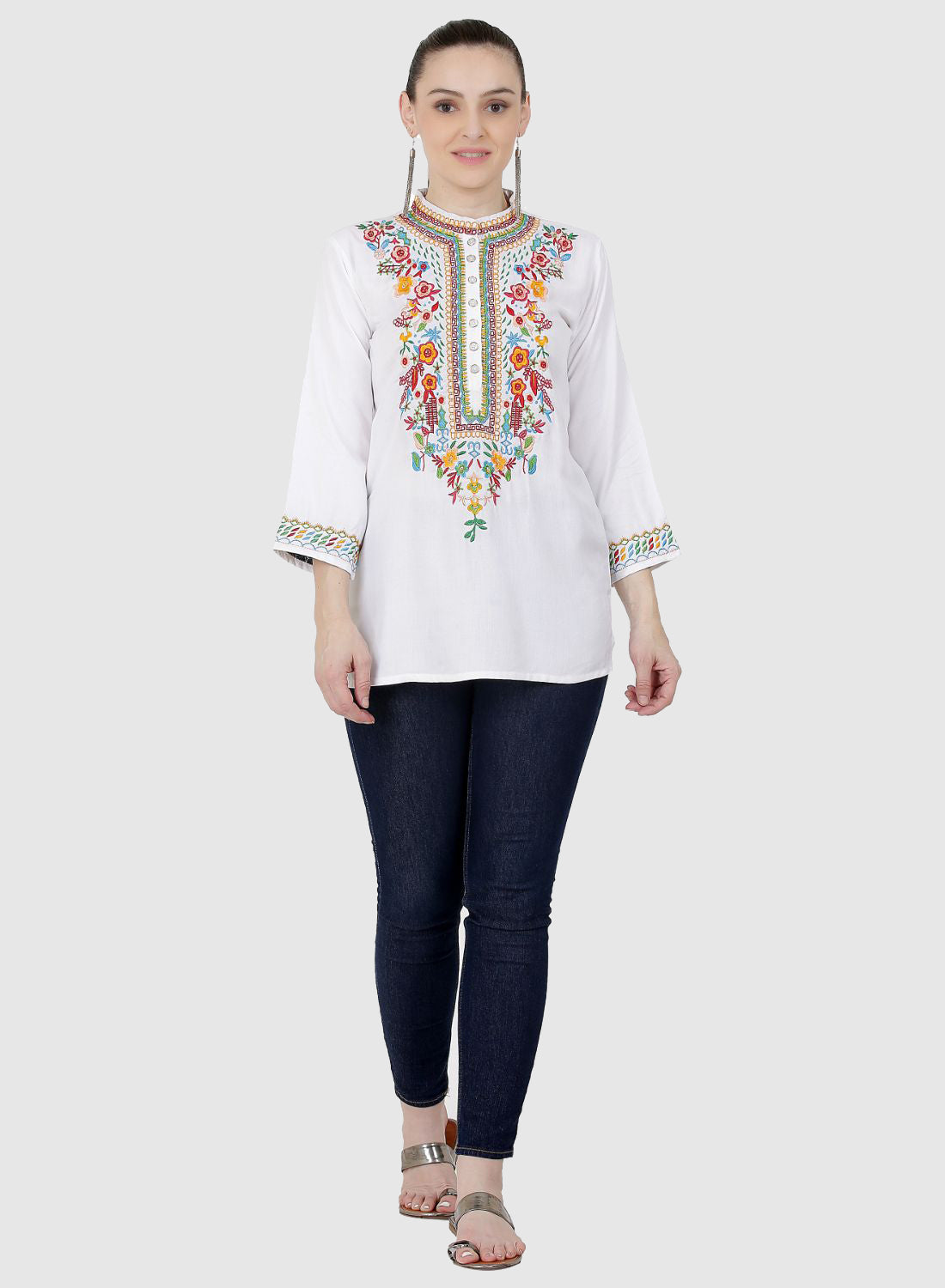 Women Top White Party Wear 3/4 Sleeve