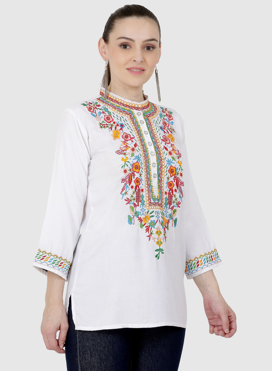 Women Top White Party Wear 3/4 Sleeve