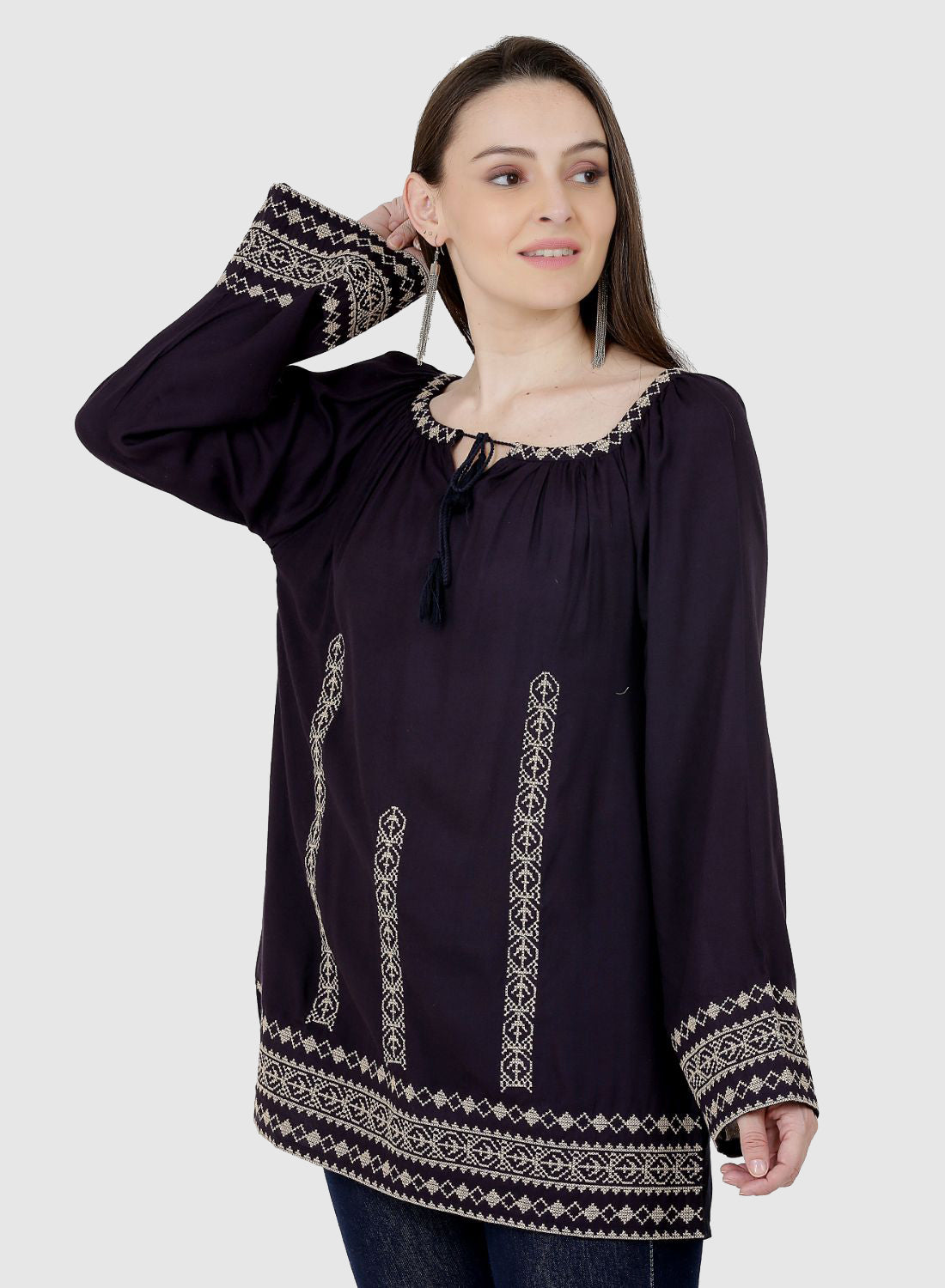 Women Top Navy Blue Casual Regular Sleeve