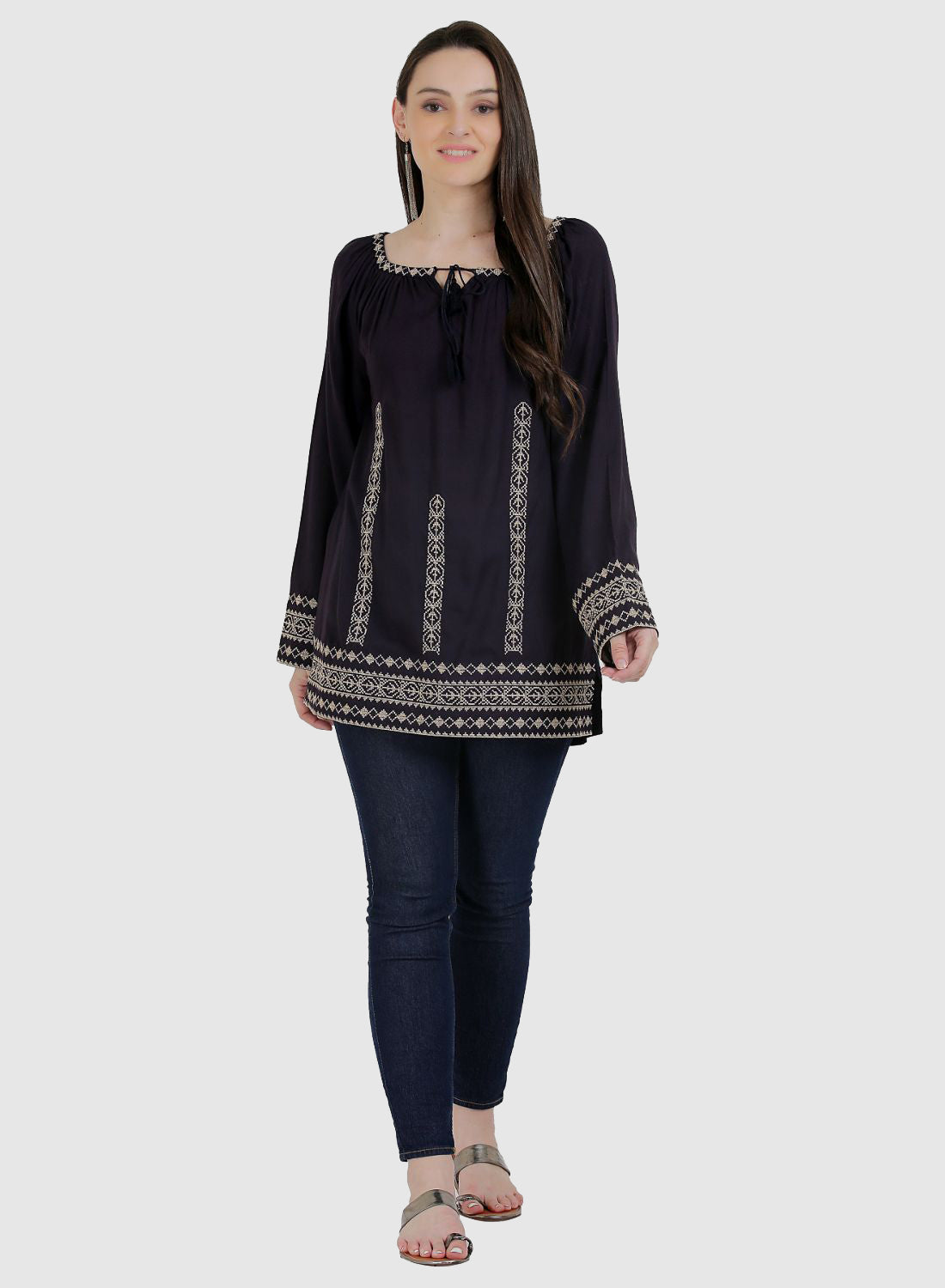 Women Top Navy Blue Casual Regular Sleeve