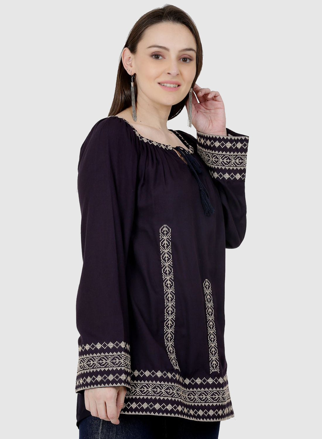 Women Top Navy Blue Casual Regular Sleeve
