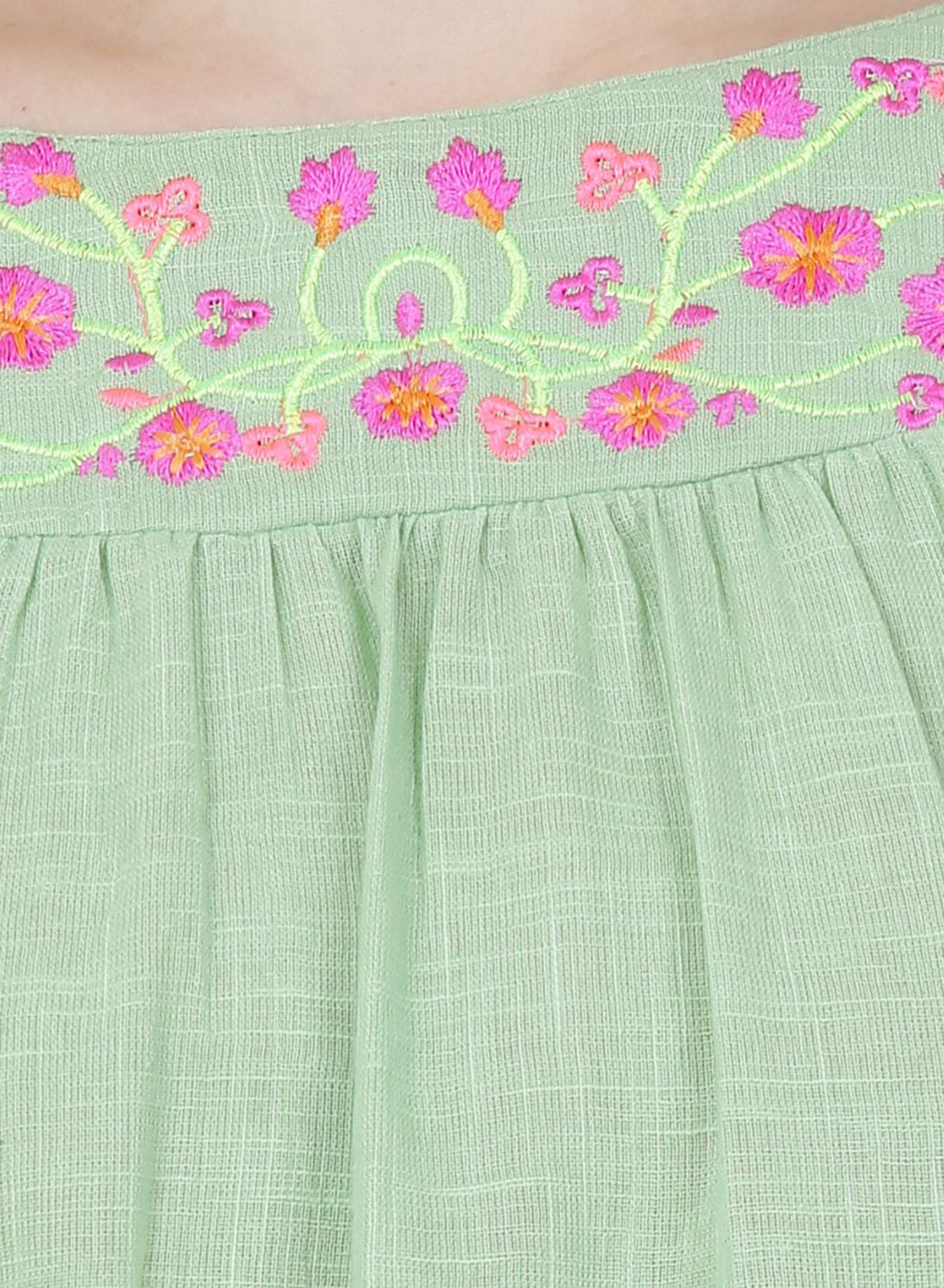 Women Top Light Green Casual Regular Fit Puff Sleeve