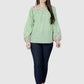 Women Top Light Green Casual Regular Fit Puff Sleeve