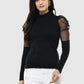 Women Top Black Casual Regular Skin Fit Net Sleeve