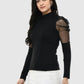 Women Top Black Casual Regular Skin Fit Net Sleeve