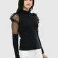 Women Top Black Casual Regular Skin Fit Net Sleeve