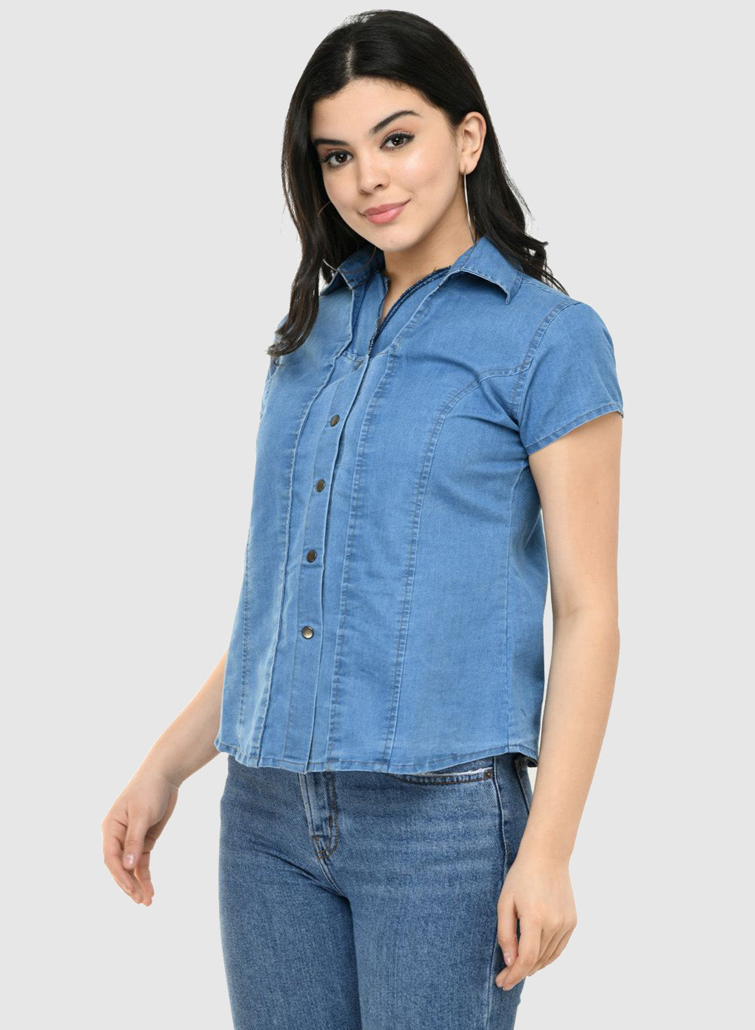 Women Shirt Solid Denim Regular Fit