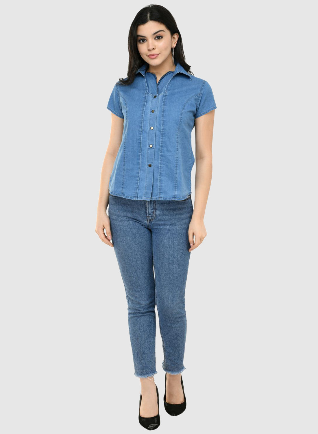 Women Shirt Solid Denim Regular Fit