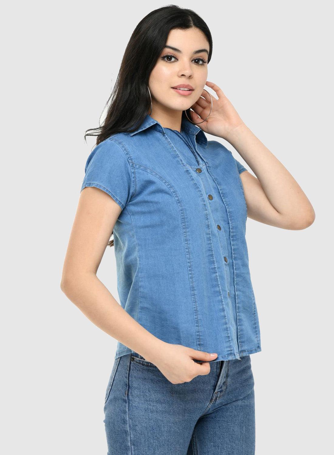 Women Shirt Solid Denim Regular Fit