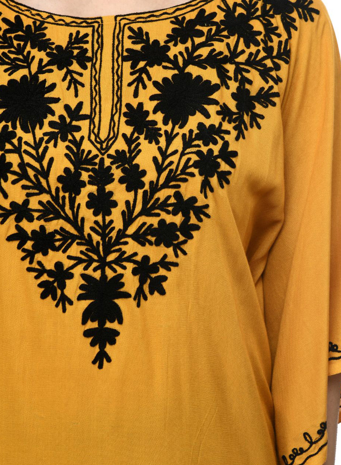 Women Kaftan Top Mustard Casual Regular Fit and Flare Embroidery Work