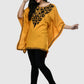 Women Kaftan Top Mustard Casual Regular Fit and Flare Embroidery Work