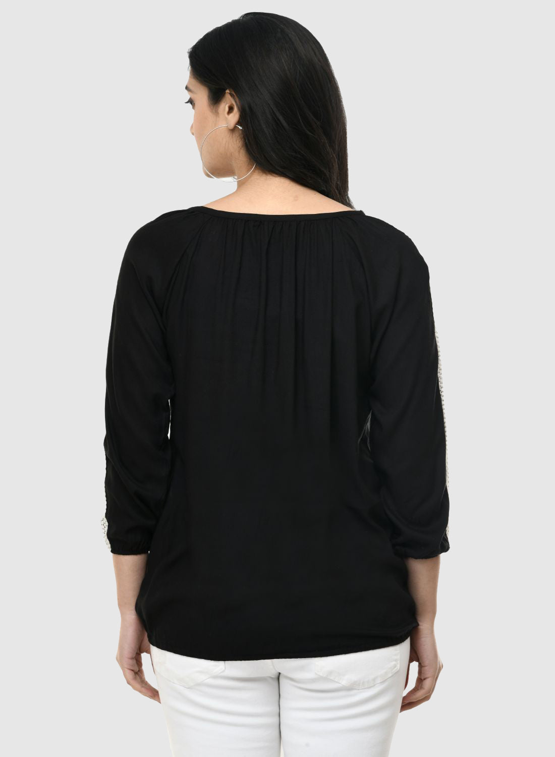 Women Top Black Casual Regular Fit 3/4 Sleeve
