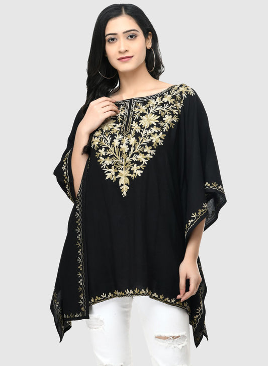 Women Kaftan Top Navy Blue Casual Regular Fit and Flare Embroidery Work