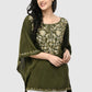 Women Kaftan Top Mehandi Green Casual Regular Fit and Flare Embroidery Work