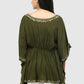 Women Kaftan Top Mehandi Green Casual Regular Fit and Flare Embroidery Work