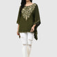 Women Kaftan Top Mehandi Green Casual Regular Fit and Flare Embroidery Work