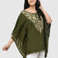 Women Kaftan Top Mehandi Green Casual Regular Fit and Flare Embroidery Work
