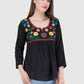 Women Top Black Rayon Casual Regular Fit 3/4 Sleeve Embroidery Work