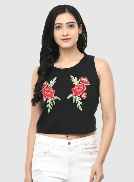 Women Crop Top Black Cotton Hosiery