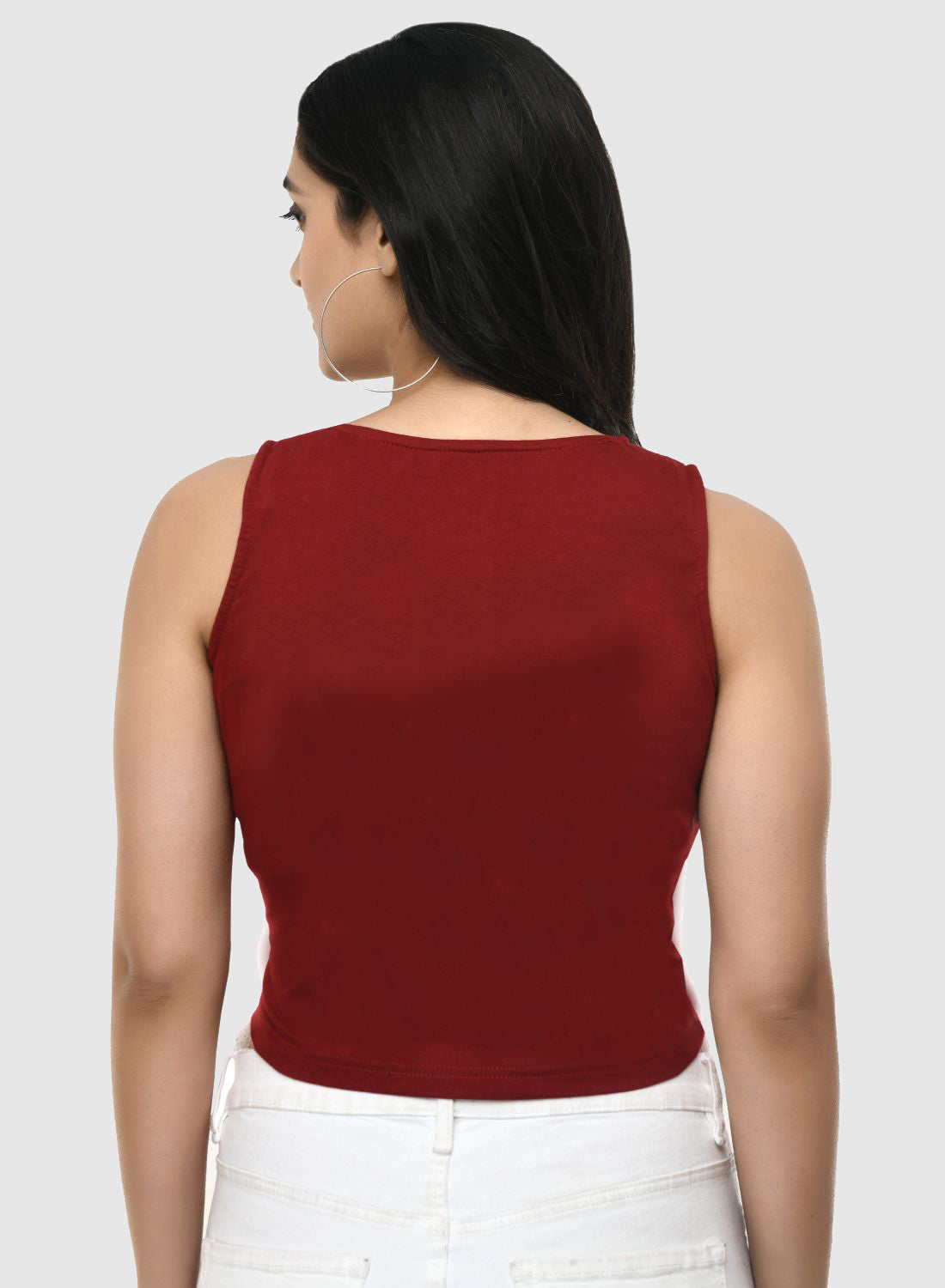 Women Crop Top Maroon Cotton Hosiery
