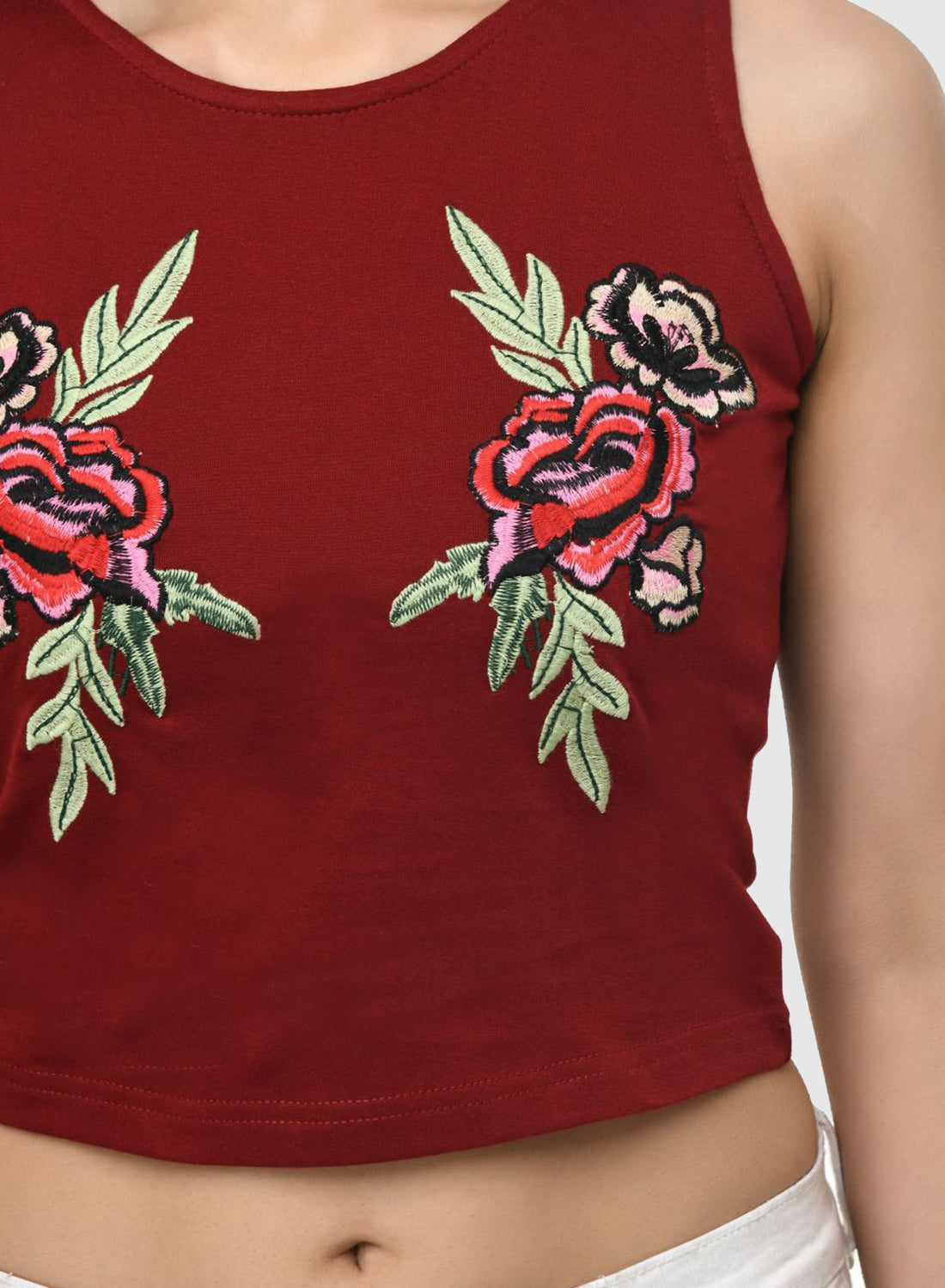 Women Crop Top Maroon Cotton Hosiery