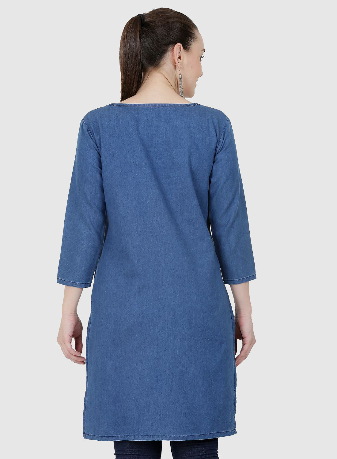 Women Kurti Denim Blue Regular Fit