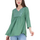Women Top Sea Green Rayon Casual Regular Fit and Flare 3/4 Sleeve