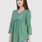 Women Top Sea Green Rayon Casual Regular Fit and Flare 3/4 Sleeve