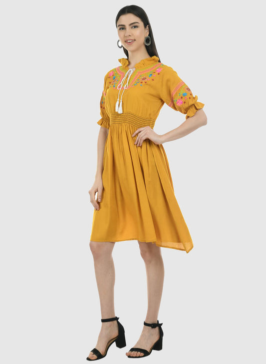 Women Dress Mustard Fit and Flare