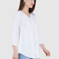 Women Top White Rayon Casual Regular Fit and Flare 3/4 Sleeve