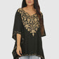 Women Kaftan Top Black Casual Regular Fit and Flare Embroidery Work