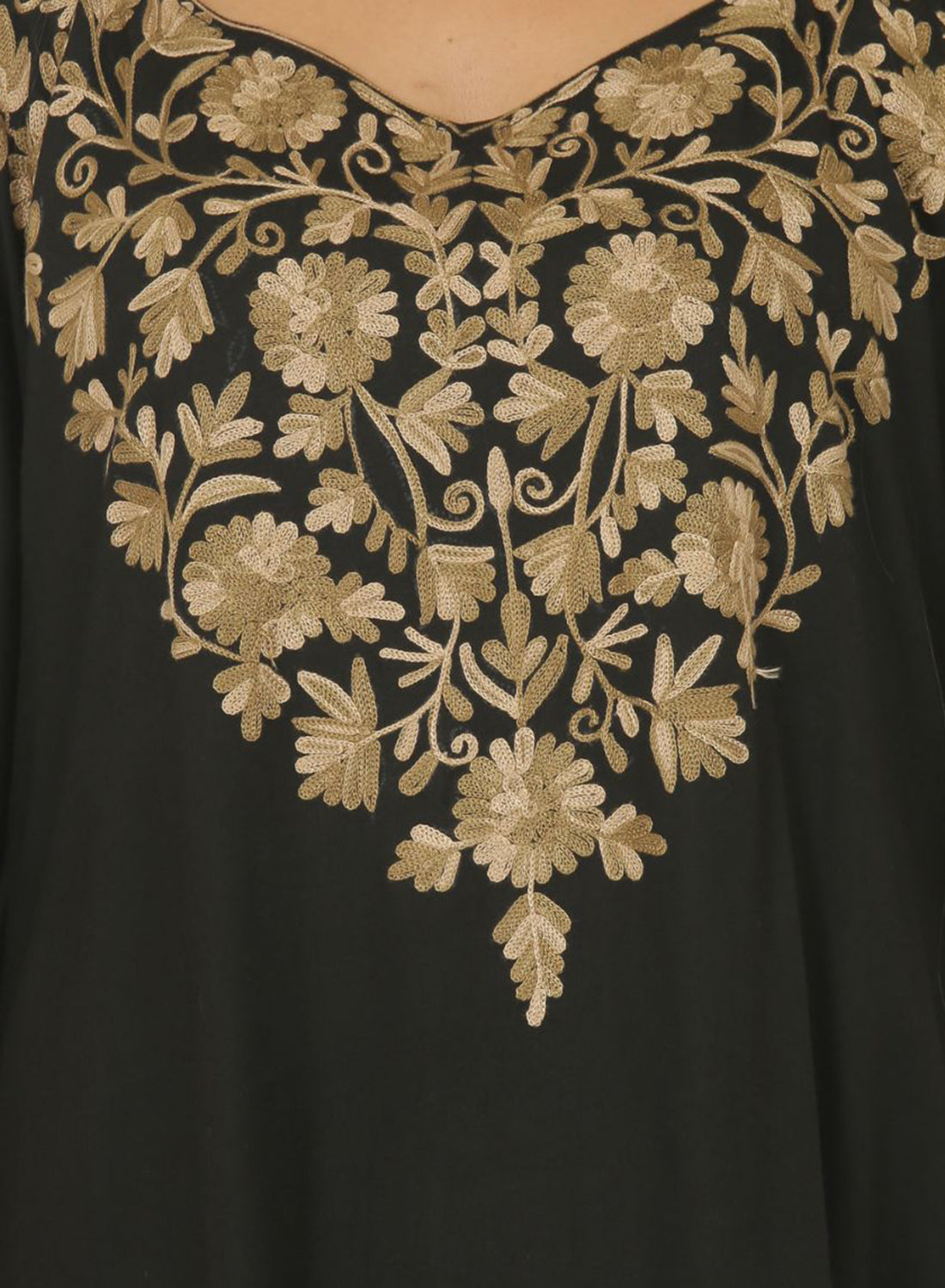 Women Kaftan Top Black Casual Regular Fit and Flare Embroidery Work