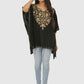 Women Kaftan Top Black Casual Regular Fit and Flare Embroidery Work