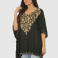Women Kaftan Top Black Casual Regular Fit and Flare Embroidery Work