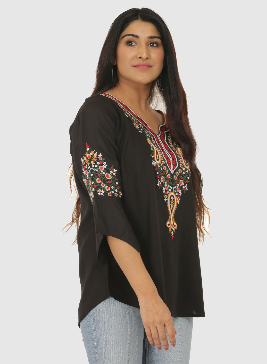 Women Top Black Casual Regular Fit Bell Sleeve