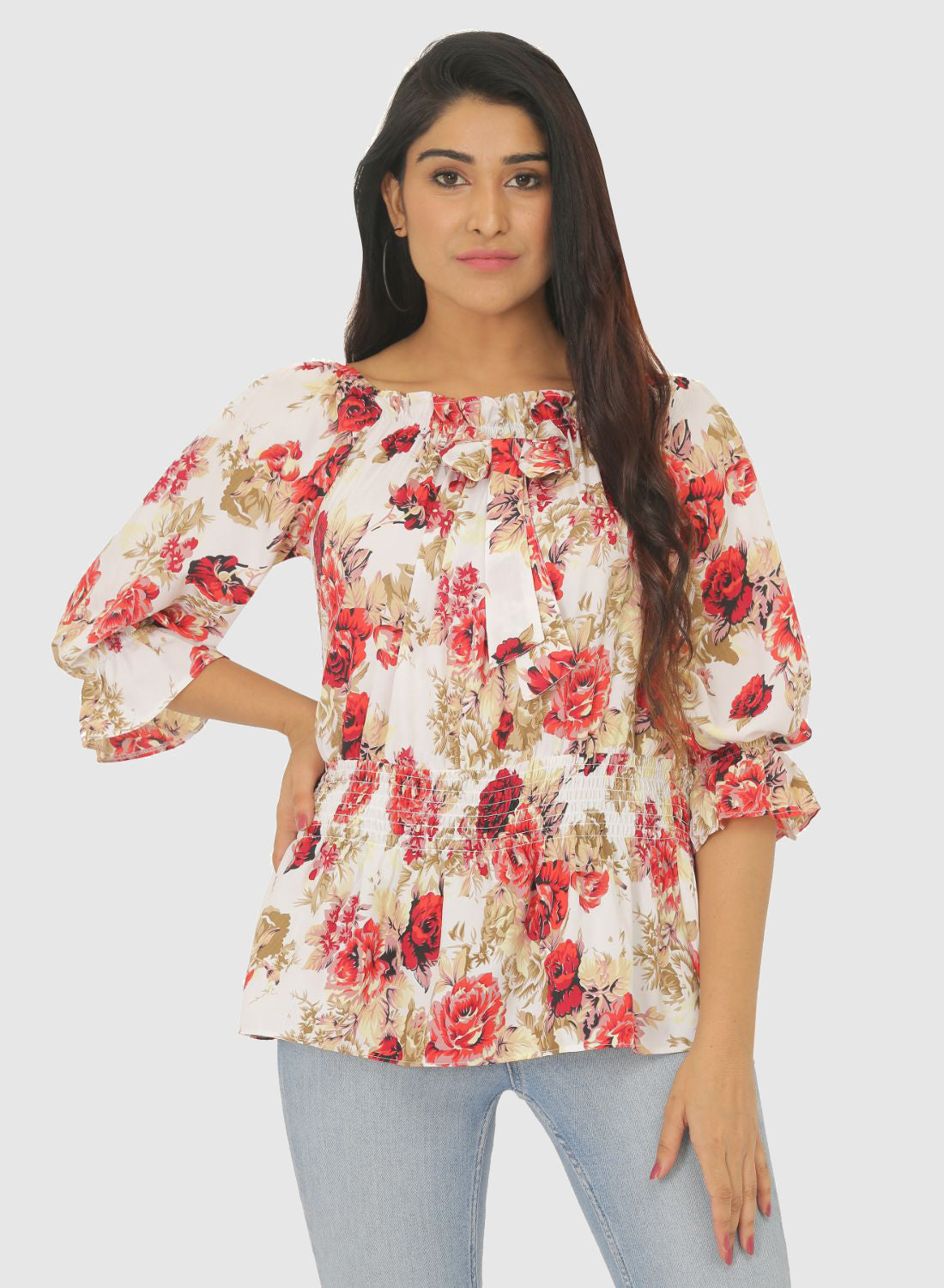 Women Printed Top Bell Sleeve Regular Fit