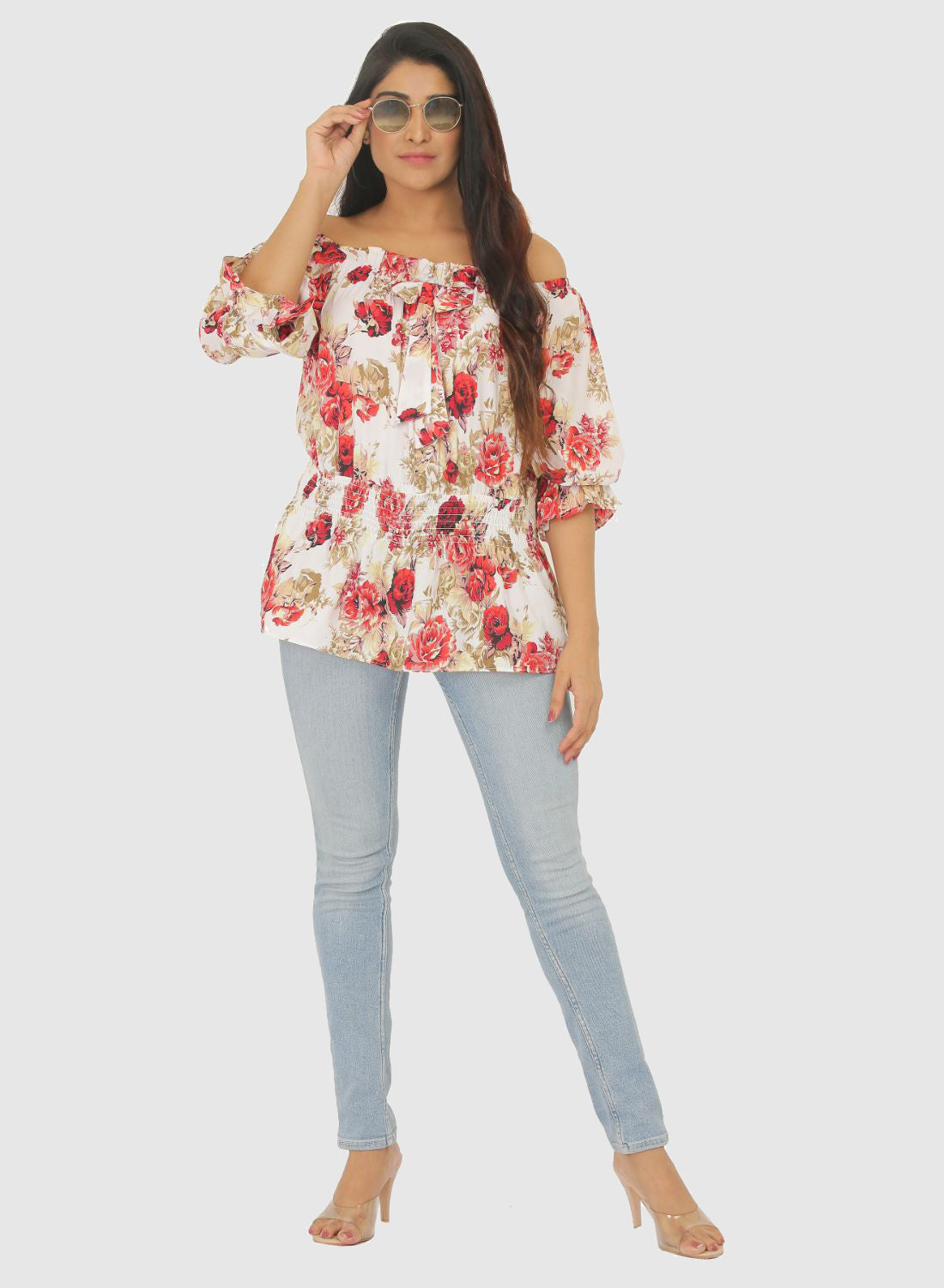 Women Printed Top Bell Sleeve Regular Fit