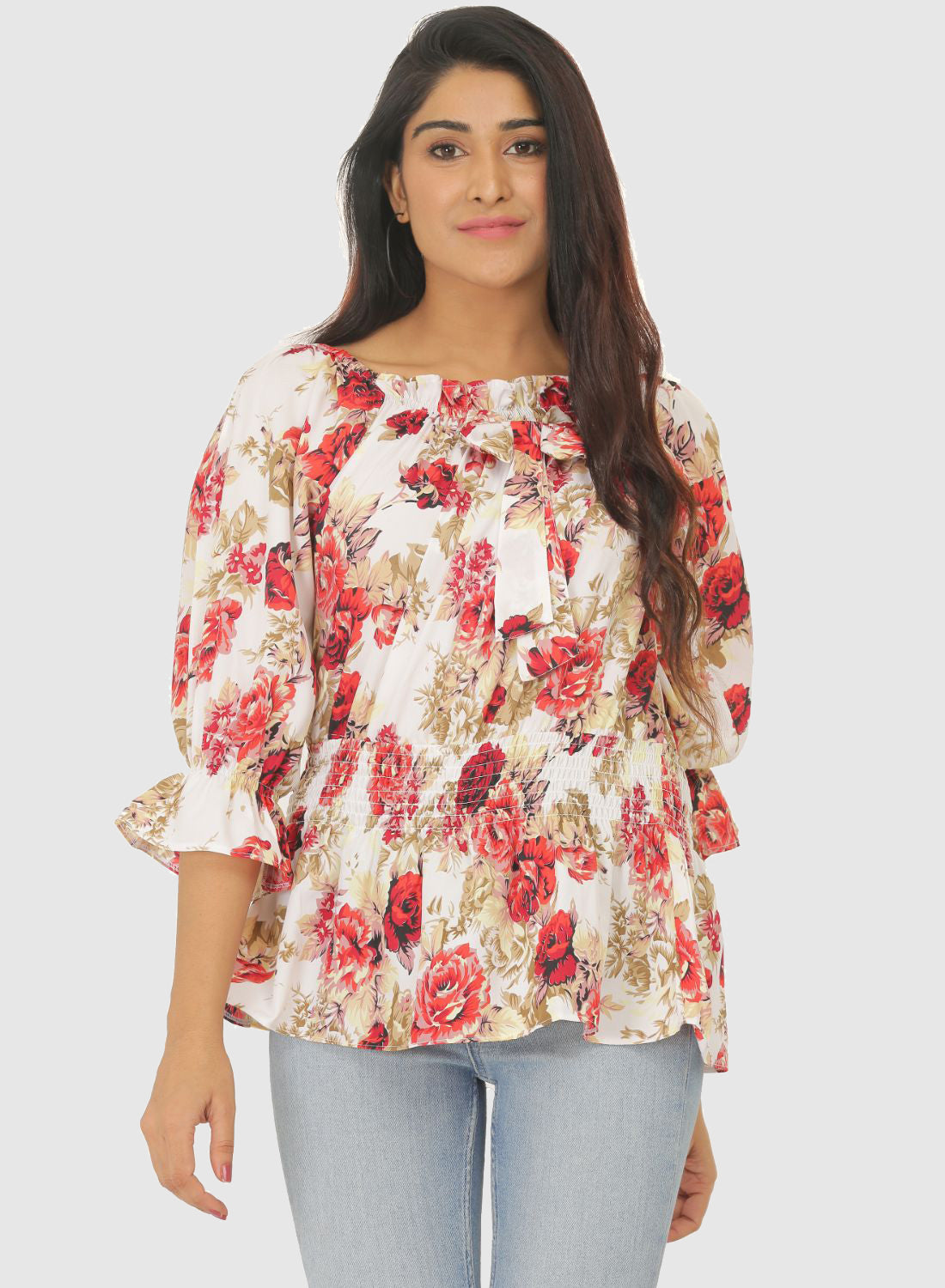 Women Printed Top Bell Sleeve Regular Fit