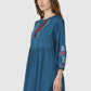 Women Top Blue Regular Fit and Flare Puff Sleeve Embroidery Work