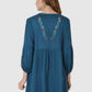 Women Top Blue Regular Fit and Flare Puff Sleeve Embroidery Work